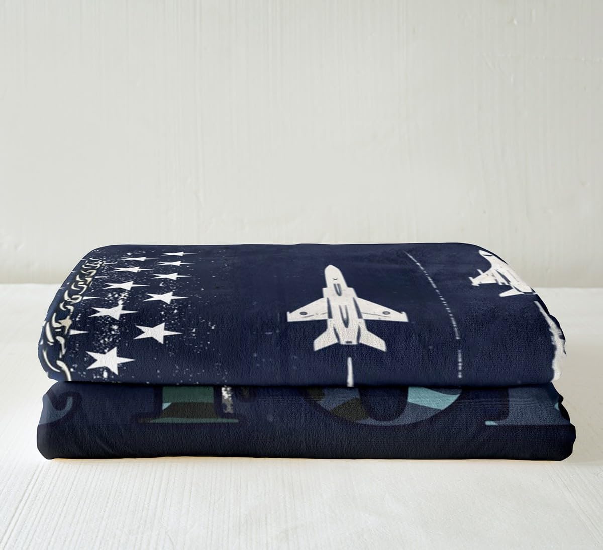 Aiplane Military Style Fleece Blanket,Vintage Camo American Flag Aircraft Plush Blanket for Kids Teens,Lovely Room Decor,Aviation Plane Blue Camouflage Print Flannel Blanket,Twin 60"x80"