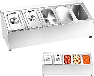 Edelstahl Pizza Zutatenbehälter mit Deckel 5 x 1L - Gastro Behälter mit Gefälle - GN Behälter für Pizzabeläge - Professionelle Zutatenbehälter Edelstahl für Küche & Gastronomie