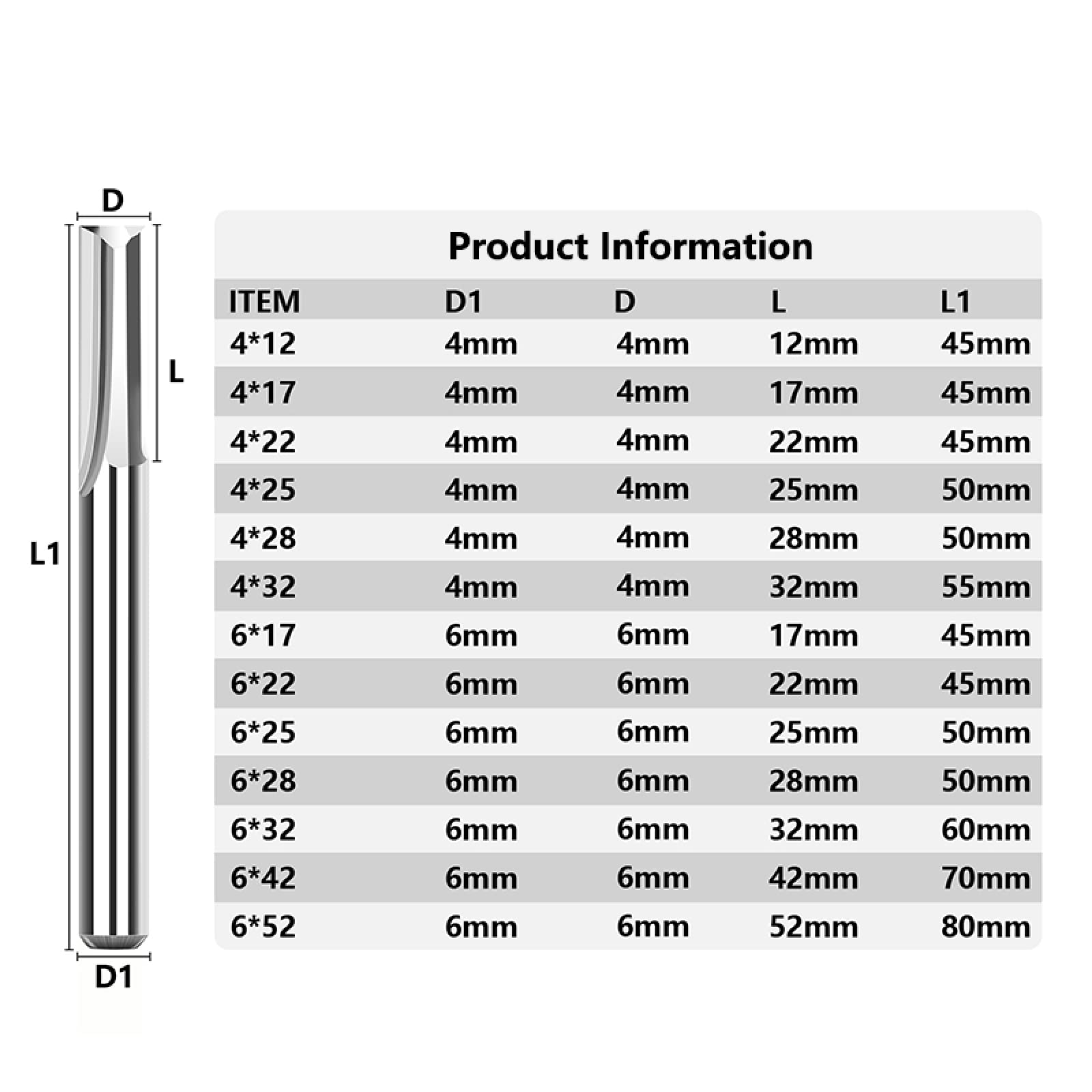 Brocas Para Fresa de ranura CNC Dos flautas Grabado de carburo de tungsteno Fresa de extremo de ranurado de madera Brocas de enrutador de MDF,10 piezas 6x28x50mm