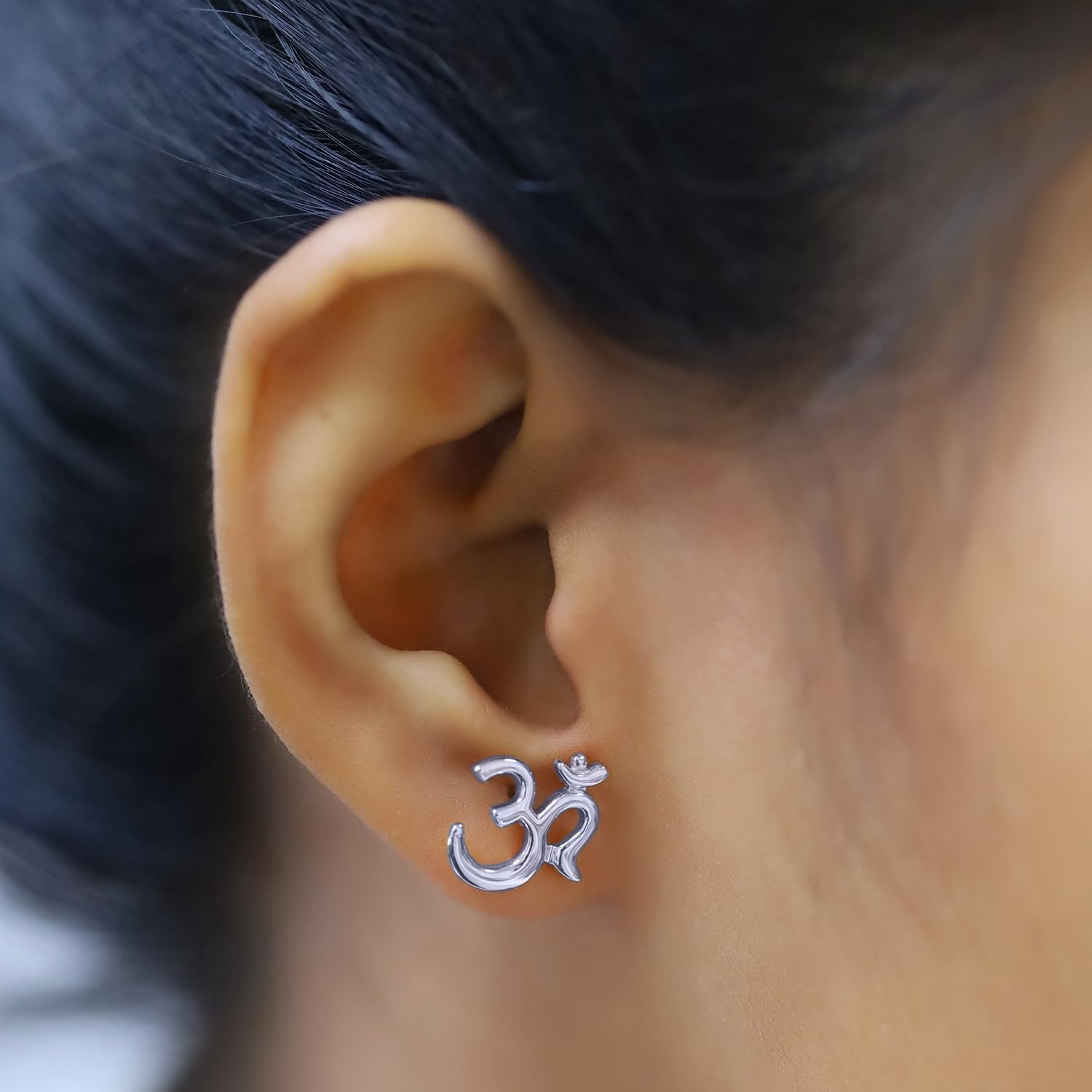 OM Aum Spiritual Symbol Stud Earrings for Womens In 14K Gold Plated Sterling Silver Plain Jewelry With Push Back Gift For Him Her