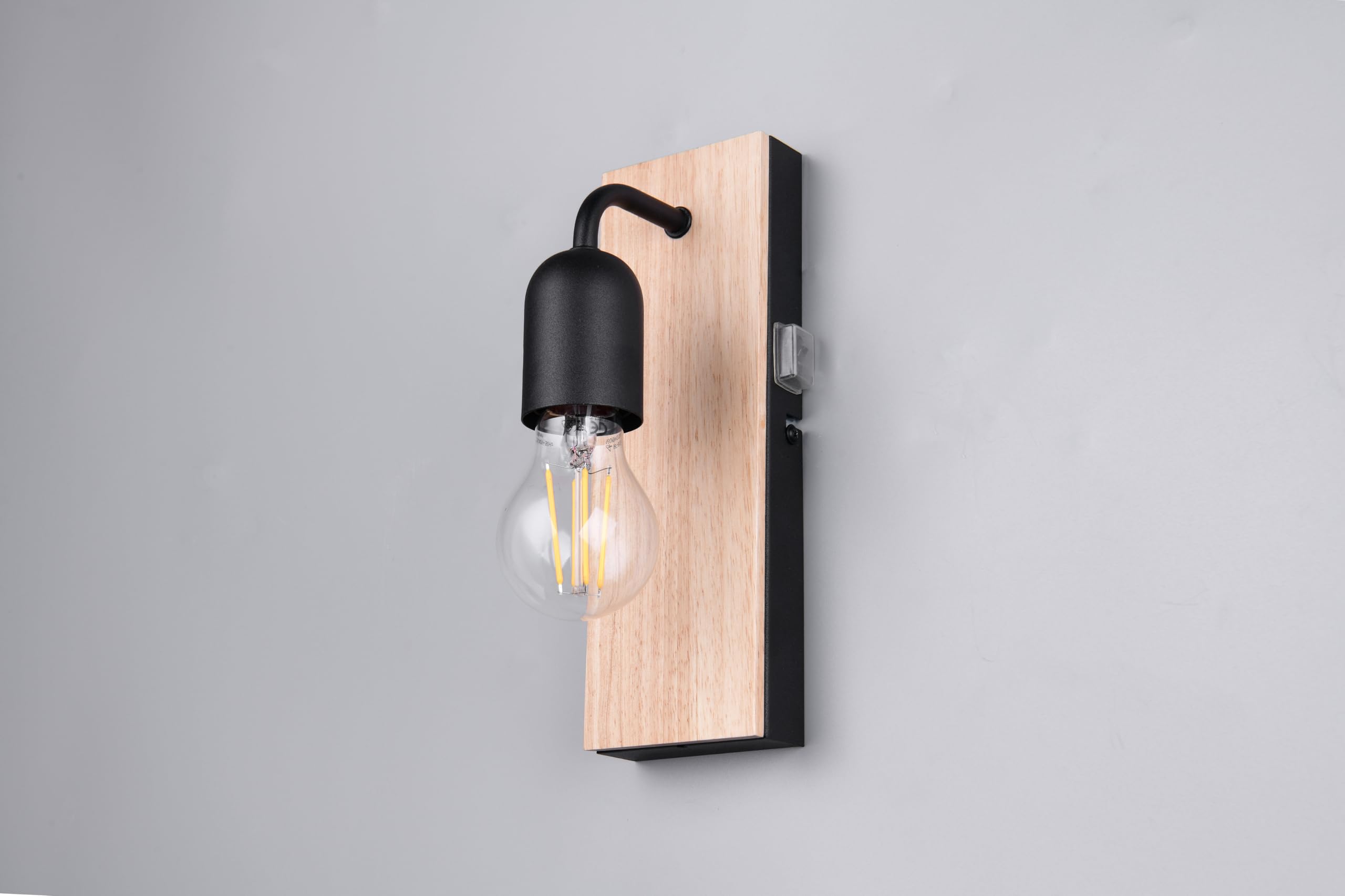 Trio Leuchten Applique de salle de bain ARTURO 284470132, Métal Noir mat, bois naturel, excl. 1x E27