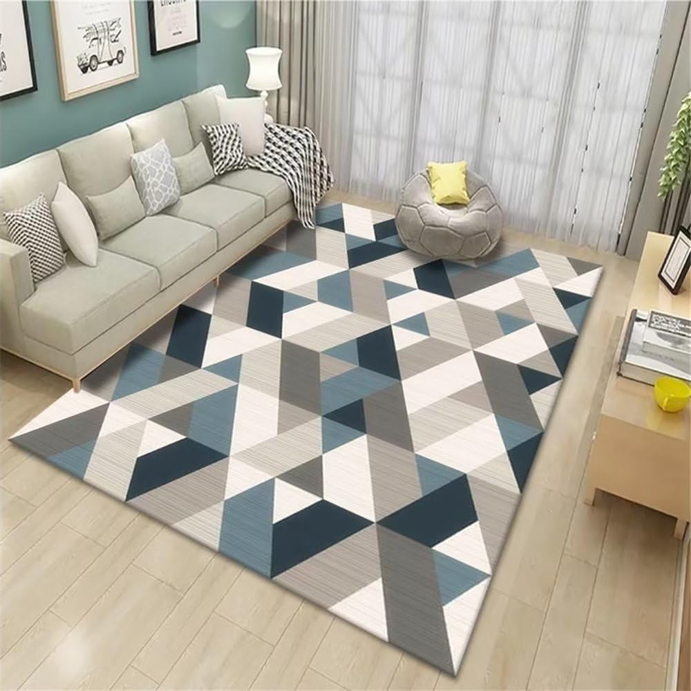 Tapis chambre ado bleu géométrique pour créer un coin lecture cocooning au salon