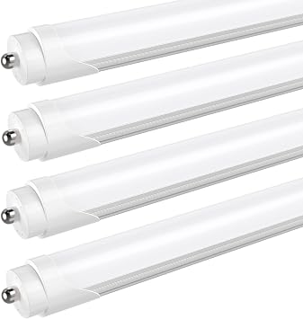 JESLED T8 T10 T12 8FT LED Light Bulbs, 50W 6000LM, 5000K Daylight White, Single Pin Fa8 LED Tube Replacement for Fluorescent Fixtures, Frosted, Ballast Bypass, Warehouse Workshop Garage Lights 4-Pack
