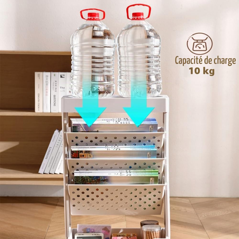 Chariot De Bibliothèque,étagère Mobile à 5 Niveaux avec roulettes, Organisateur De Documents Utilitaires pour Enfants, étudiants, étude dans La Chambre, Salon, école, étagère De Bureau