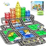 IGIVI 104 PCS Magnetic Tiles Road Set, STEM Construction Toys for Kids Ages 3-5 5-7 4-8, Magnet Building Blocks for Toddler Toys Games, Christmas Birthday Gifts for 3+ Year Old Boys Girls