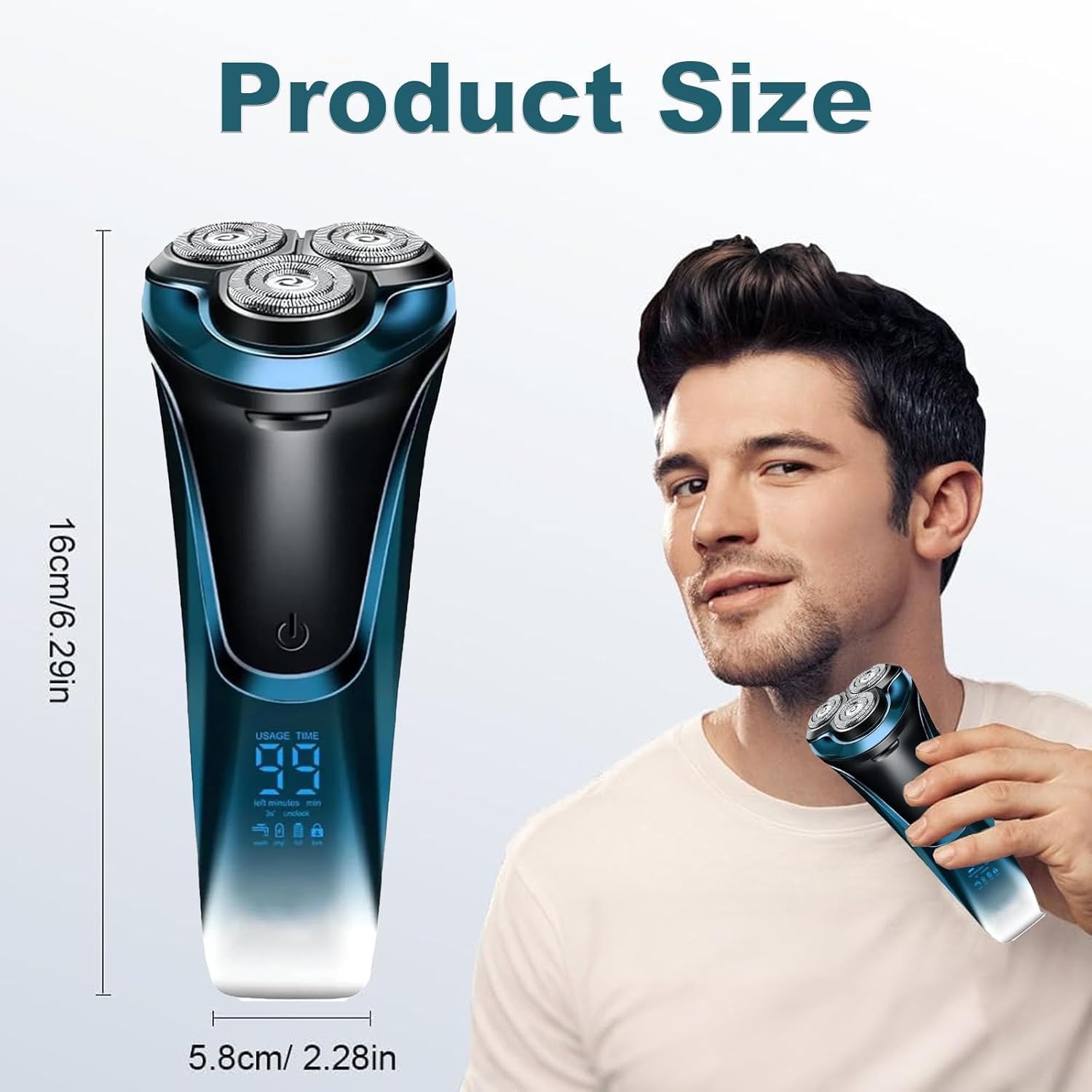 Snapbuy Electric Razor for Men, 2026 New Electric Shavers, Snapbuy Razor,Ipx7 Waterproof,4D Floating Head Rotary Shaver,with LCD Display & Quiet Motor (Blue)