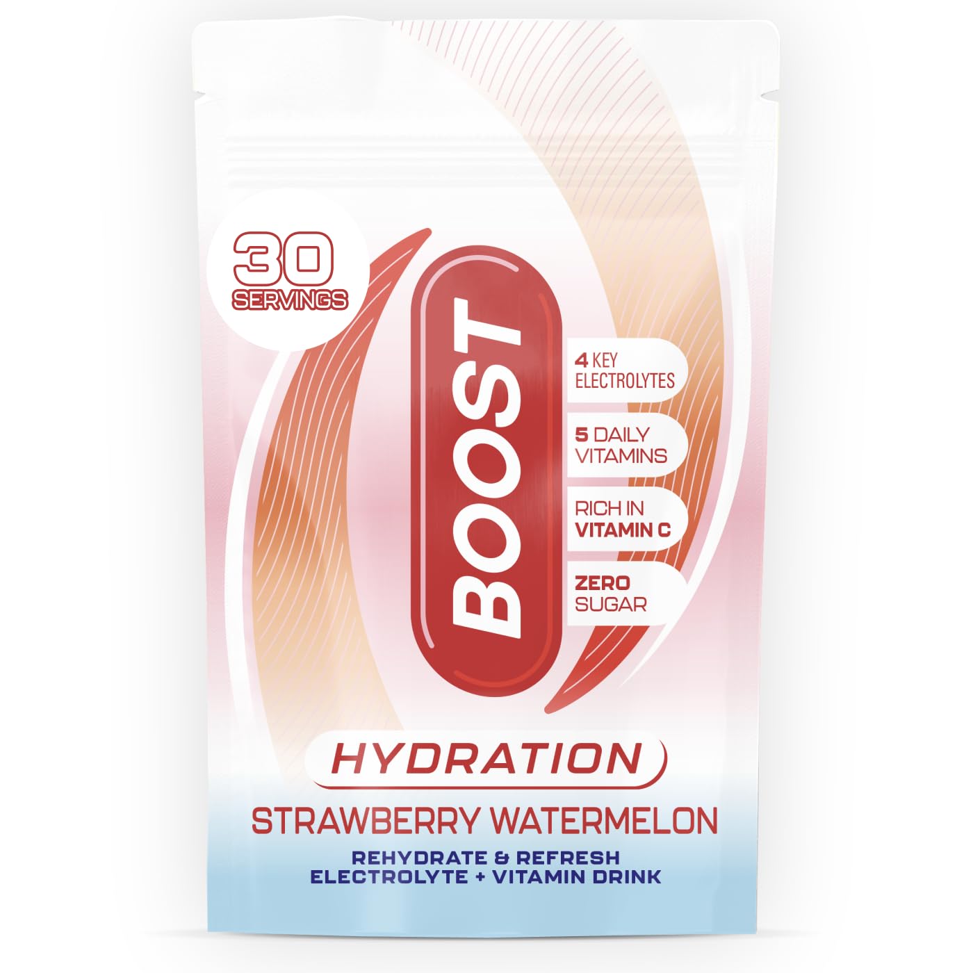 Boost Hydration Electrolytes Powder - Strawberry Watermelon Flavour - 30x Serving Pouch - Sugar Free Electrolytes Drink Powder for Rehydration - 100% Vegan