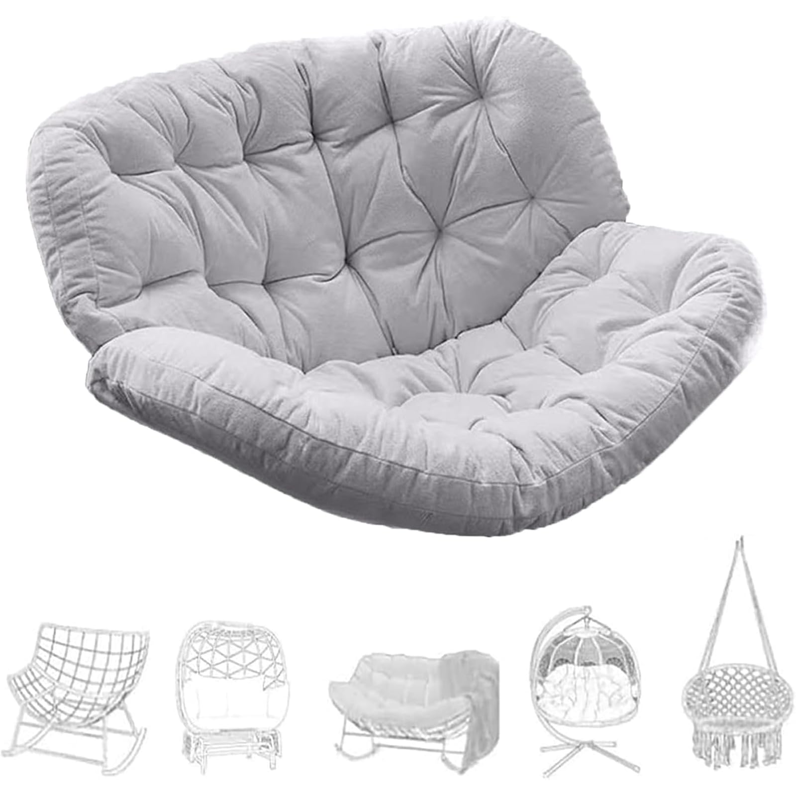BYGSBKDP Rocking Chairs Cushions for Adults, Giant Patio Rocking Chair Replacement Cushion, Indoor Outdoor Egg Chair Cushion 4"×39.4"×47.2" Cotton Filling is Soft and Skin-Friendly (Grey)