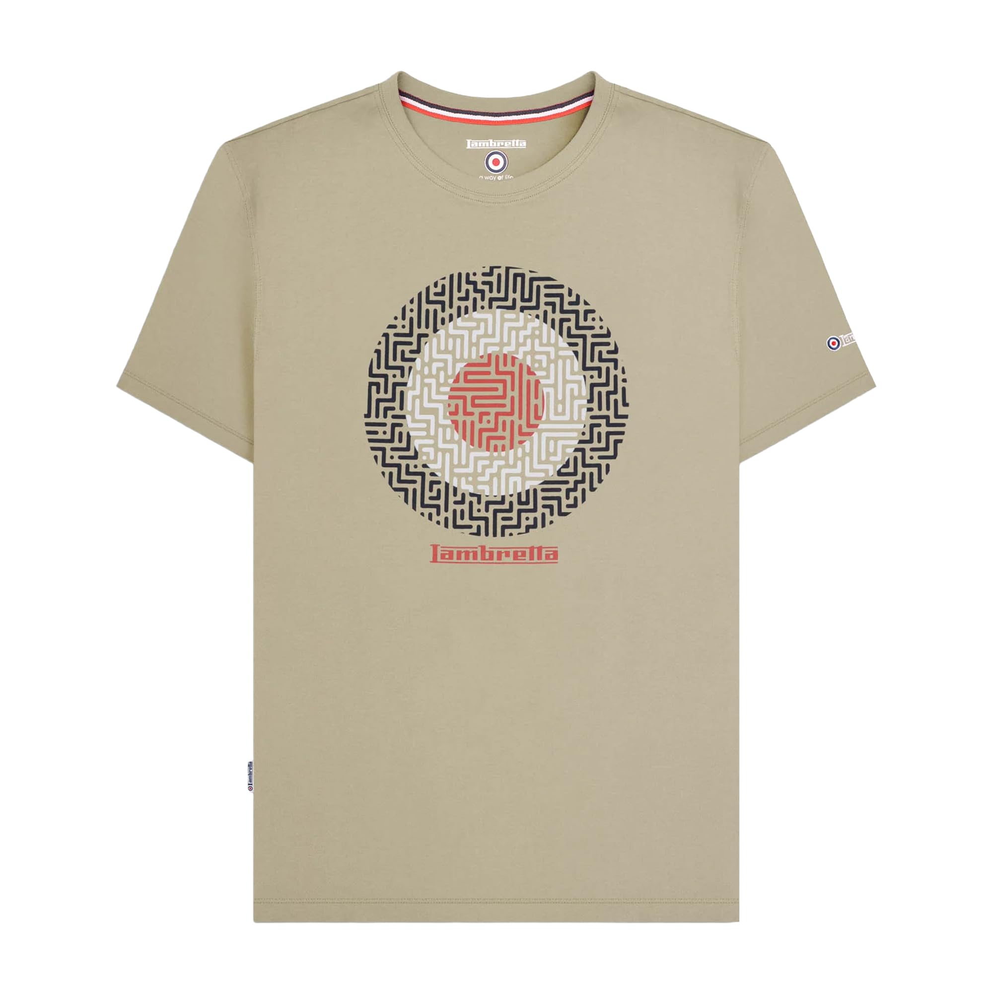 Lambretta Mens Geo Target Logo Short Sleeve Crew Neck T-Shirt - Stone - 2XL