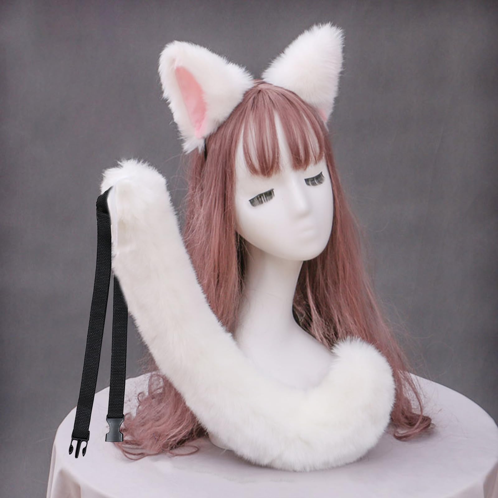 XINCHIA Faux Furry Fox Ears Headband and Tail Set Halloween Fluffy Animal Hairband Hair Hoop Long Tail Set Soft Cosplay Fancy Dress Costume Accessories Animal Dress Up Party Decoration for Women