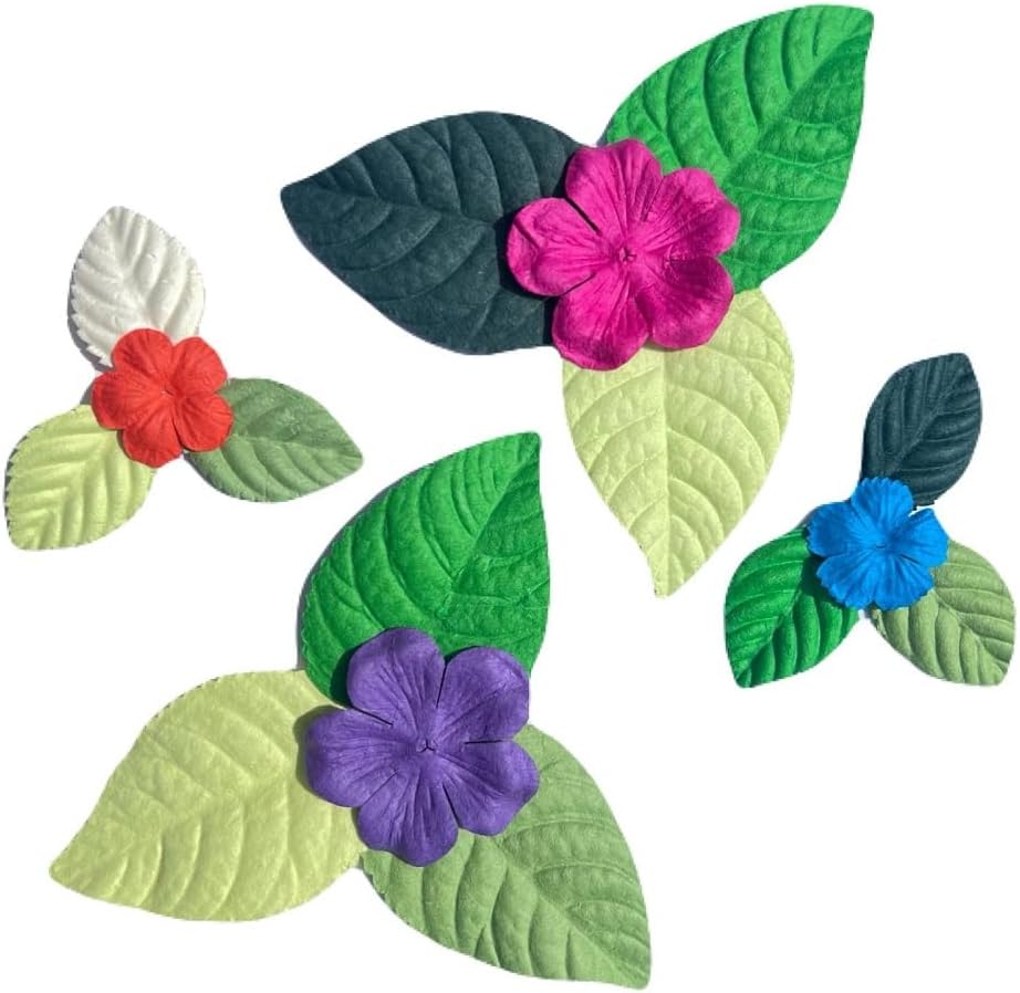 100 Pcs Handmade Mixed Mulberry Paper Flowers Petals and Leaves Scrapbooking Wedding DIY Craft Supplies Card(Mixed Colors Flowers/Green Tone Leaves) - Image 3