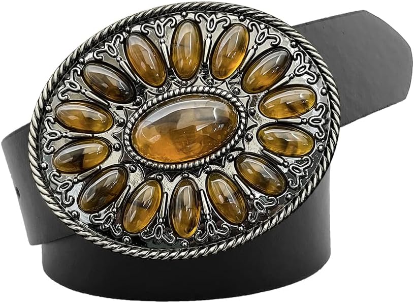 YOQUCOL Vintage Western Cowboy Native American Stone Belt Buckle for Men Black Tone image 2
