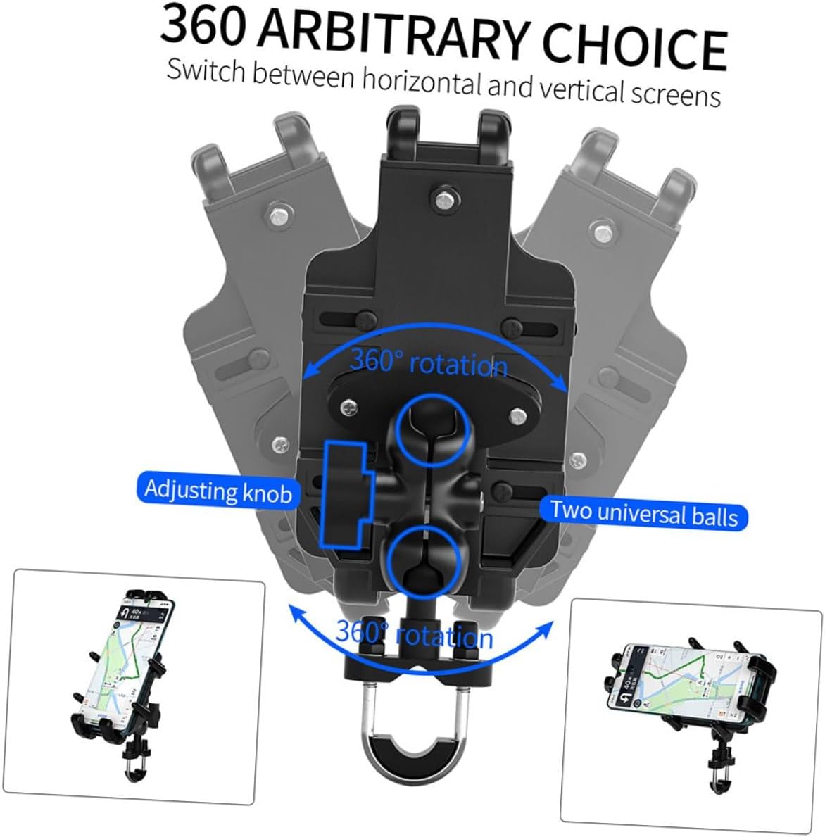 Homoyoyo Aluminum Alloy Motorbike Phone Holder Mount Clip for GPS Navigation, Handlebar Phone Support Bracket for Electric Motorcycle Riders and Off-Road Bikes