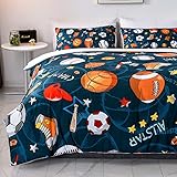 SHINICHISTAR Queen Size Sports Bedding Comforter Set for Teens Basketball Baseball Football Soccer Printed Quilt Set for Boys Children Kids Bedroom Print Comfy Quilt Set Decorative for Sports Fans