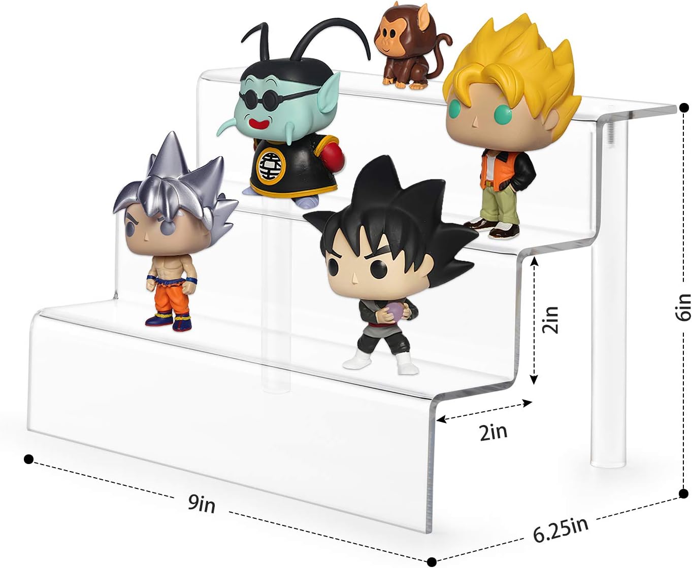 ONE WALL Acrylic Riser Stand Shelf, 3 Steps Acrylic Display Stand for Amiibo Funko Pops Figures, Cupcakes, Dessert & Cosmetics, 3-Tier, Clear, 9x6 Inch - 1 Pack