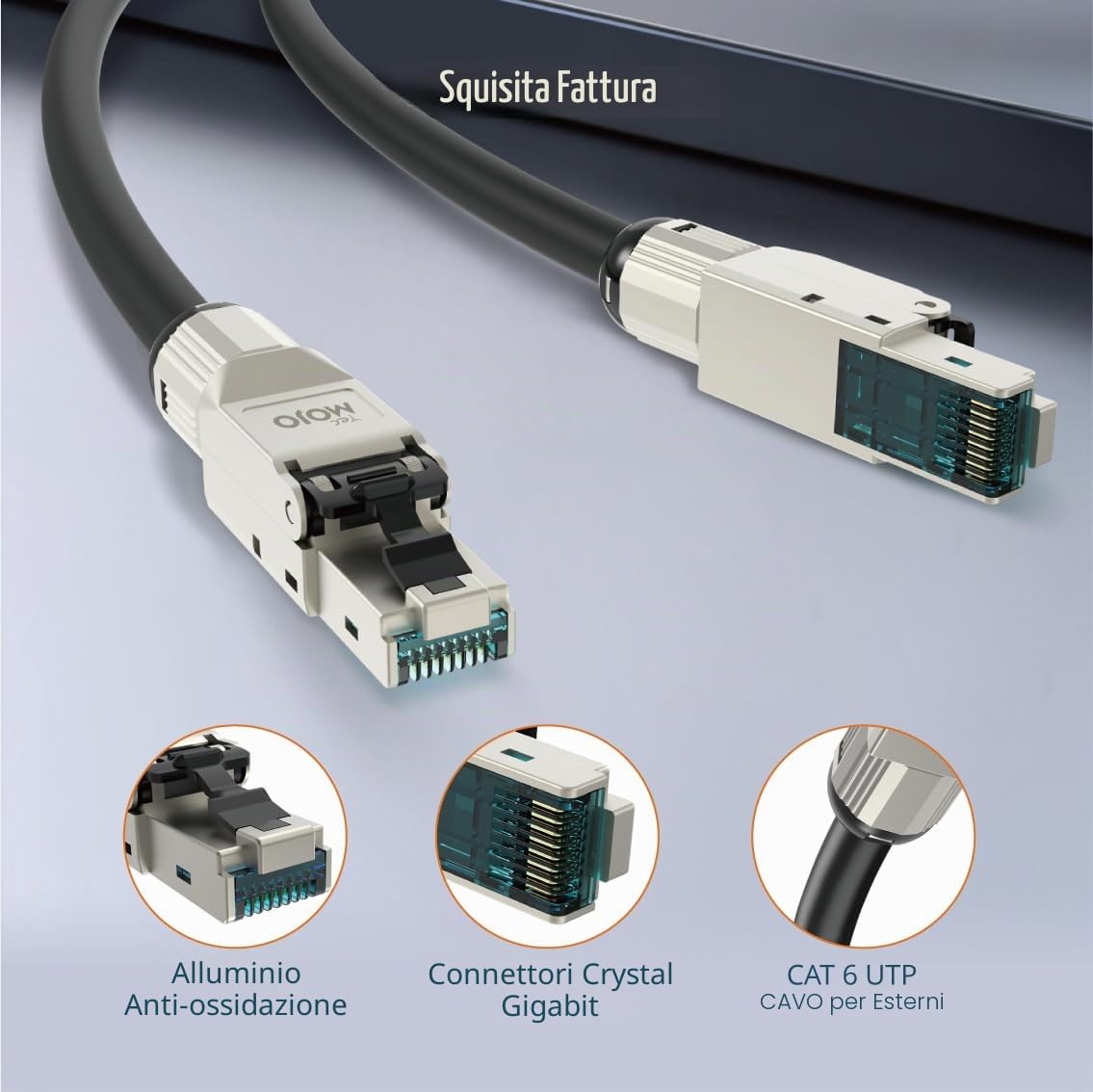 Tecmojo Cavo di rete Ethernet LAN per esterni CAT6 UTP, 50 m, gigabit puro rame 23AWG PVC+PE doppio rivestimento CPR Fca UV Resist Direct Bury nero