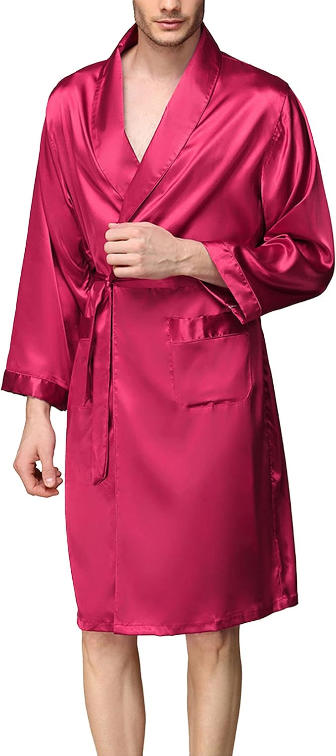 Men's Nightgown Faux Silk Bathrobe Long 