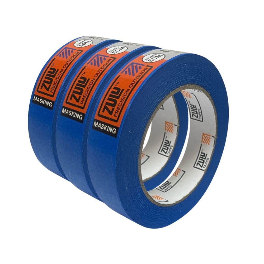 Zulu Precision Masking Tape for Painters 25mm x 50m - Multi Surface Outdoor Blue Adhesive Tape for Painting, DIY, Decorating - UV Heat Resistant, Waterproof - Up to 6mth Removal | (3 Pack)