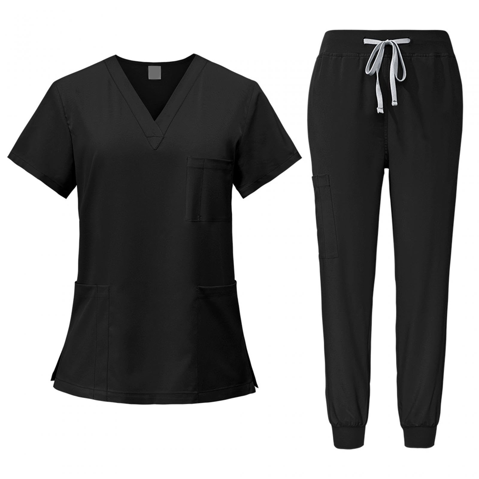 Harilla Medizinische Uniform Damen, Frauen Medizinische Arbeitskleidung Set Waschbar, Krankenschwester Kurzarm Oberteil mit Hose für Krankenpflege, Krankenhaus, Beauty Salon, Klinik und Altenpflege