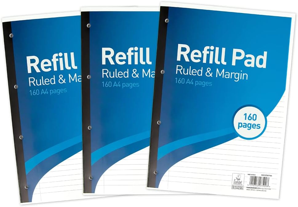 SUMMIT A4 Lined Paper, Refill Pad, 8 mm Ruled and Margin, 160 Page, Pack of 3