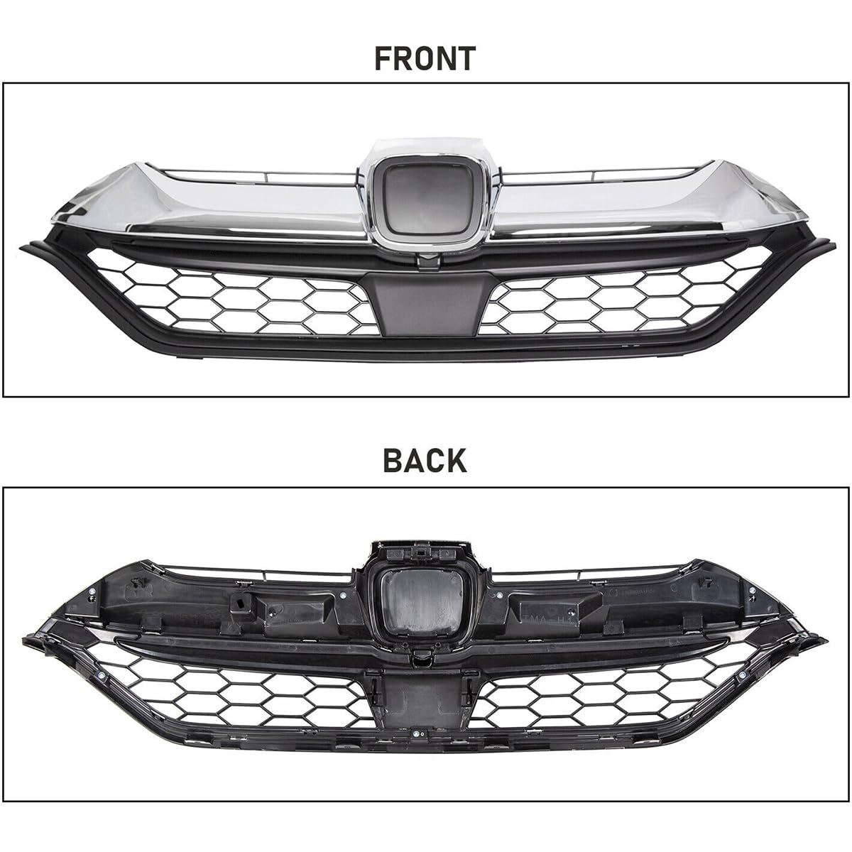 Front Upper Chrome Grille With Trim For Honda Civic 10th Gen 2016-2018 – 1.5L & 2.0L – Mid Valley-1109422