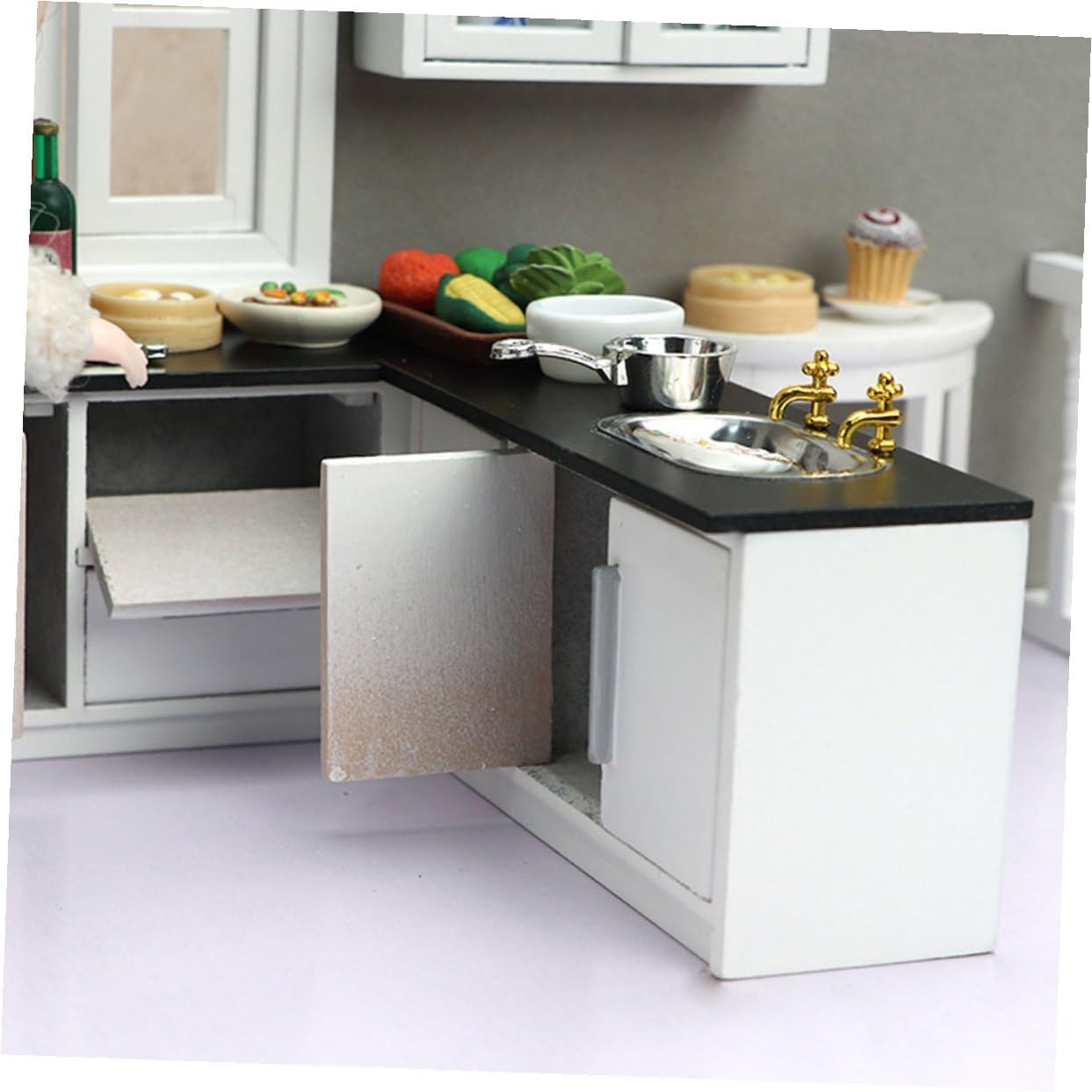 minkissy 12 Scale White Miniature Gas Stove and Accessories 7pcs Mini House Furniture Decor for Dollhouse Play