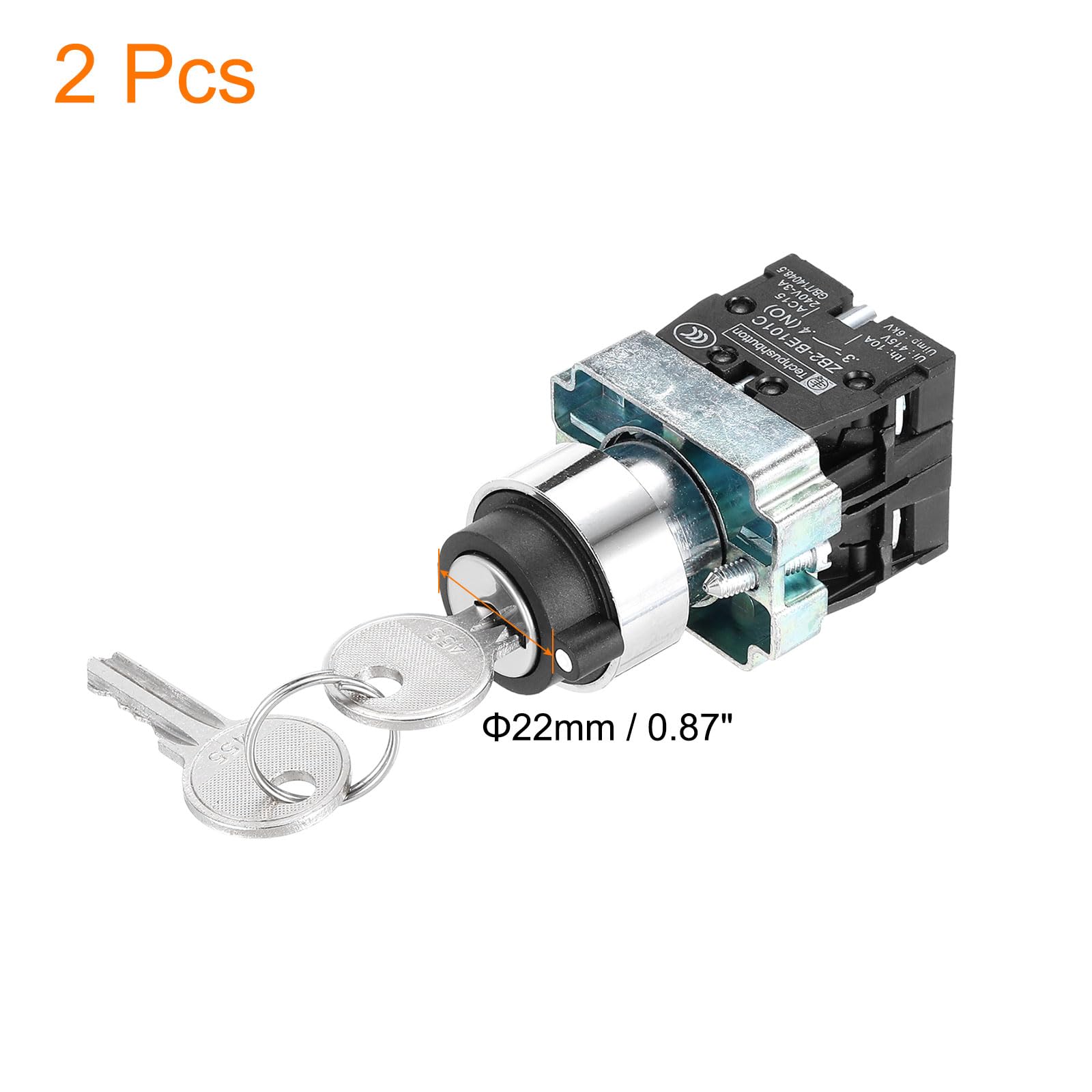 QUARKZMAN 2pcs 22mm 3 Positions Clé Verrouillage Poussoir Bouton Interrupteur W Clé DPST