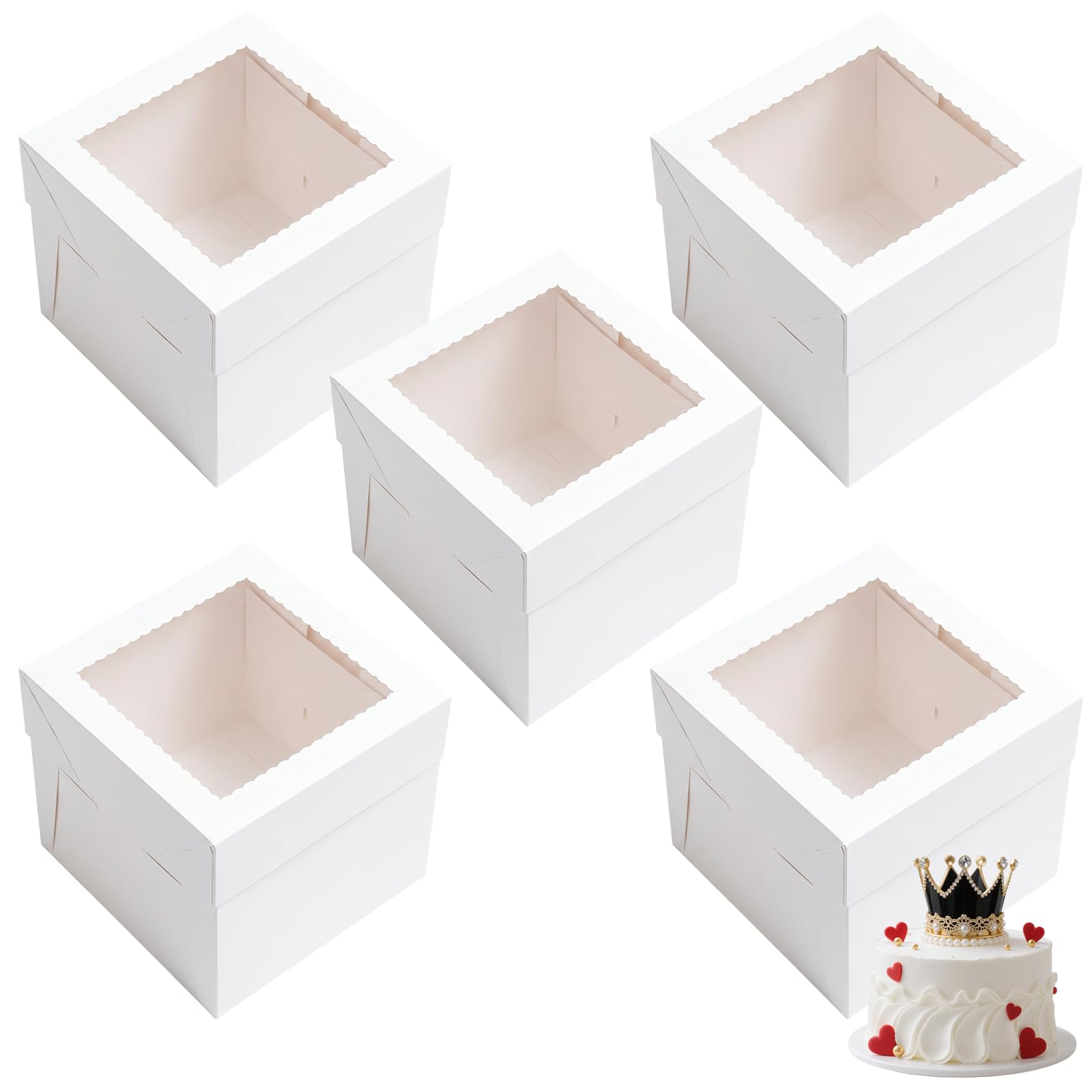 Zczfv 10x10x10in White Tall Square Cake Box with Clear Window, 10 Inch Cake Board & Box Set, Bakery Packaging Boxes for Birthday Wedding Party Cake Storage