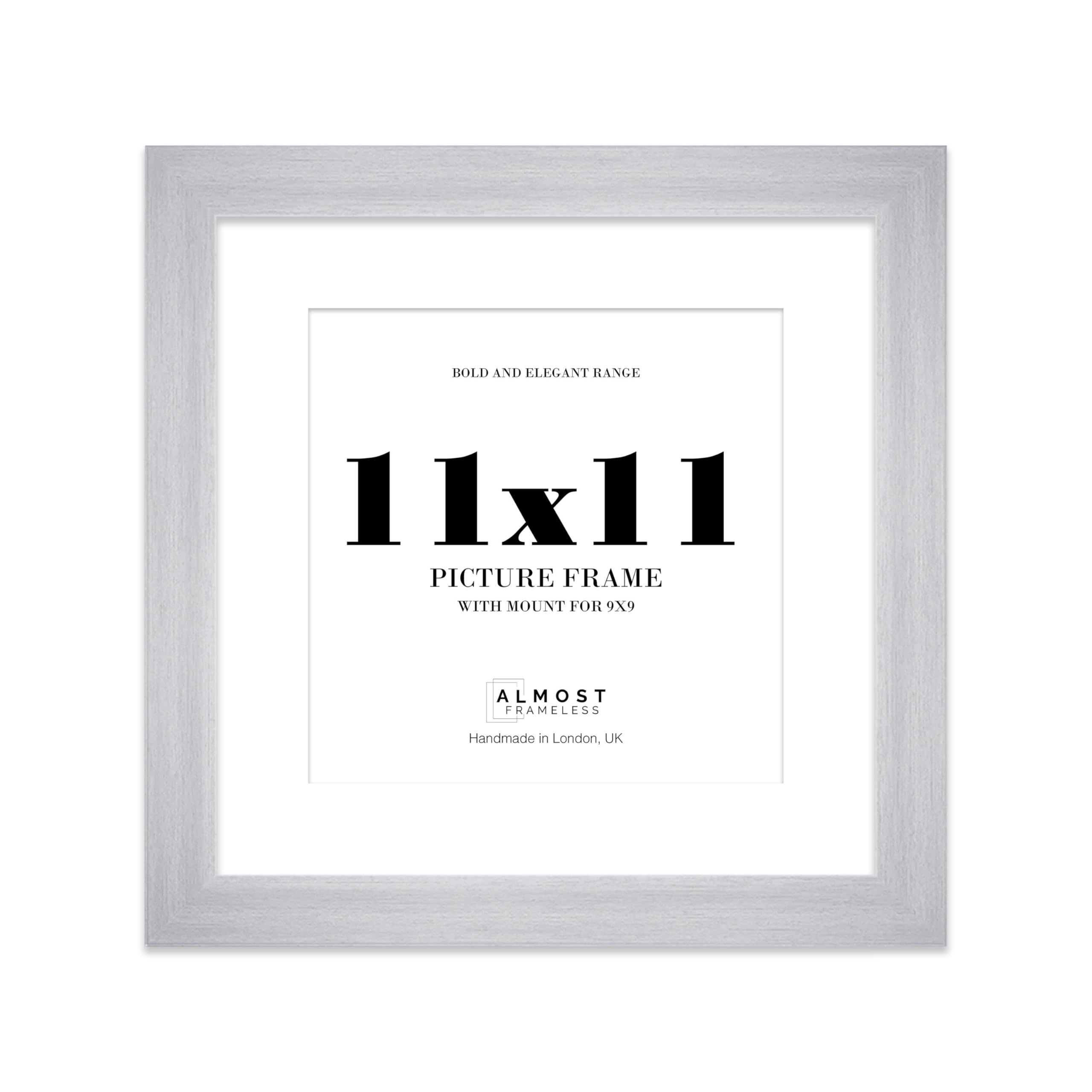 11x11" Silver Square Frame With Mount for 9x9" Pictures 28mm Edge Frame Display with Wall Hooks and Kickstand, 1 Pack