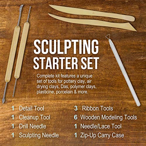 U.S. Art Supply Pottery & Clay Tools Set (14-Piece) - Includes Pottery Tools, Canvas Case for Sculpting, Ceramics, and Easy Storage & Transport