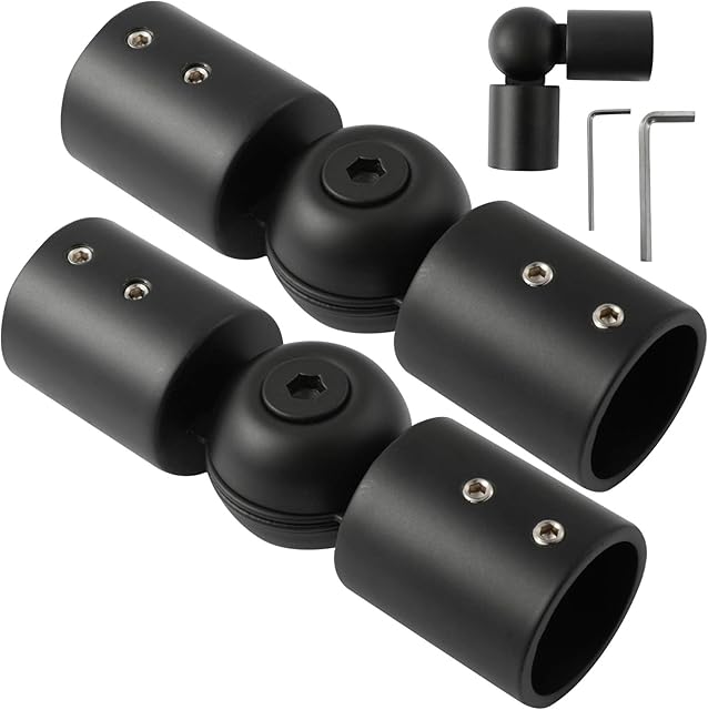 Anndason Heavy Duty Hinged Elbow Connector Curtain Rod Corner Connector Elbow Connector for 1 Inch Bay Window Curtain Rods, Black Color, (Set of 2)