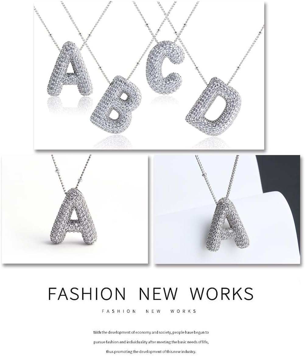 18k Gold Plated Dainty Cubic Zirconia Bubble Alphabet 26 A-Z Letter Necklace, Personalized Name Necklace,Balloon Initial Necklace for Women Female - Image 8