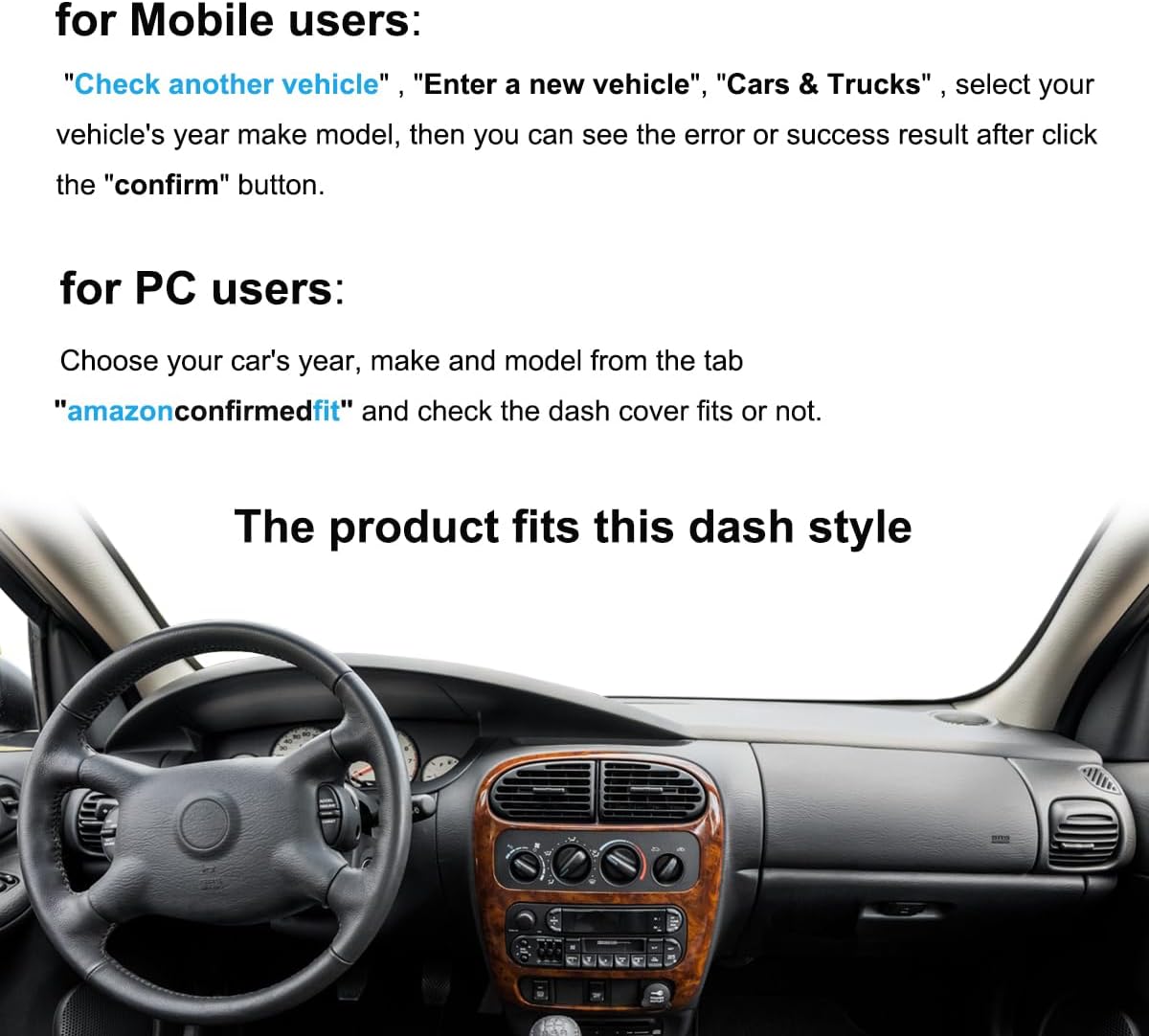 Dash Cover Mat Custom Fit for Dodge Chrysler Plymouth Neon Dashboard Cover Pad Carpet K206 (Black)