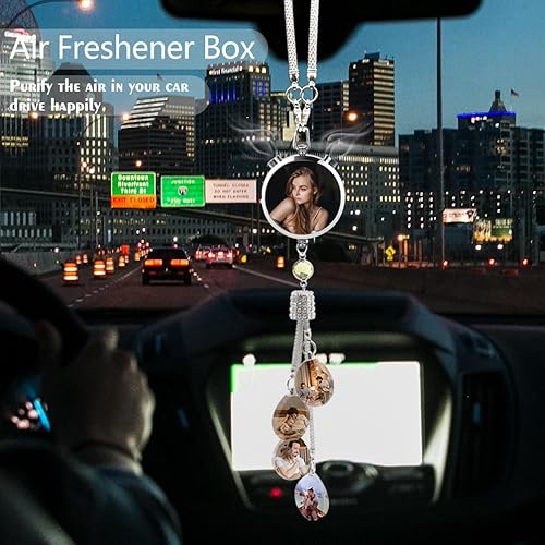 Vista 31 de AIFLM Adornos para colgar en el auto con fotos personalizadas, espejo estético personalizado, accesorios para el interior del automóvil, accesorios