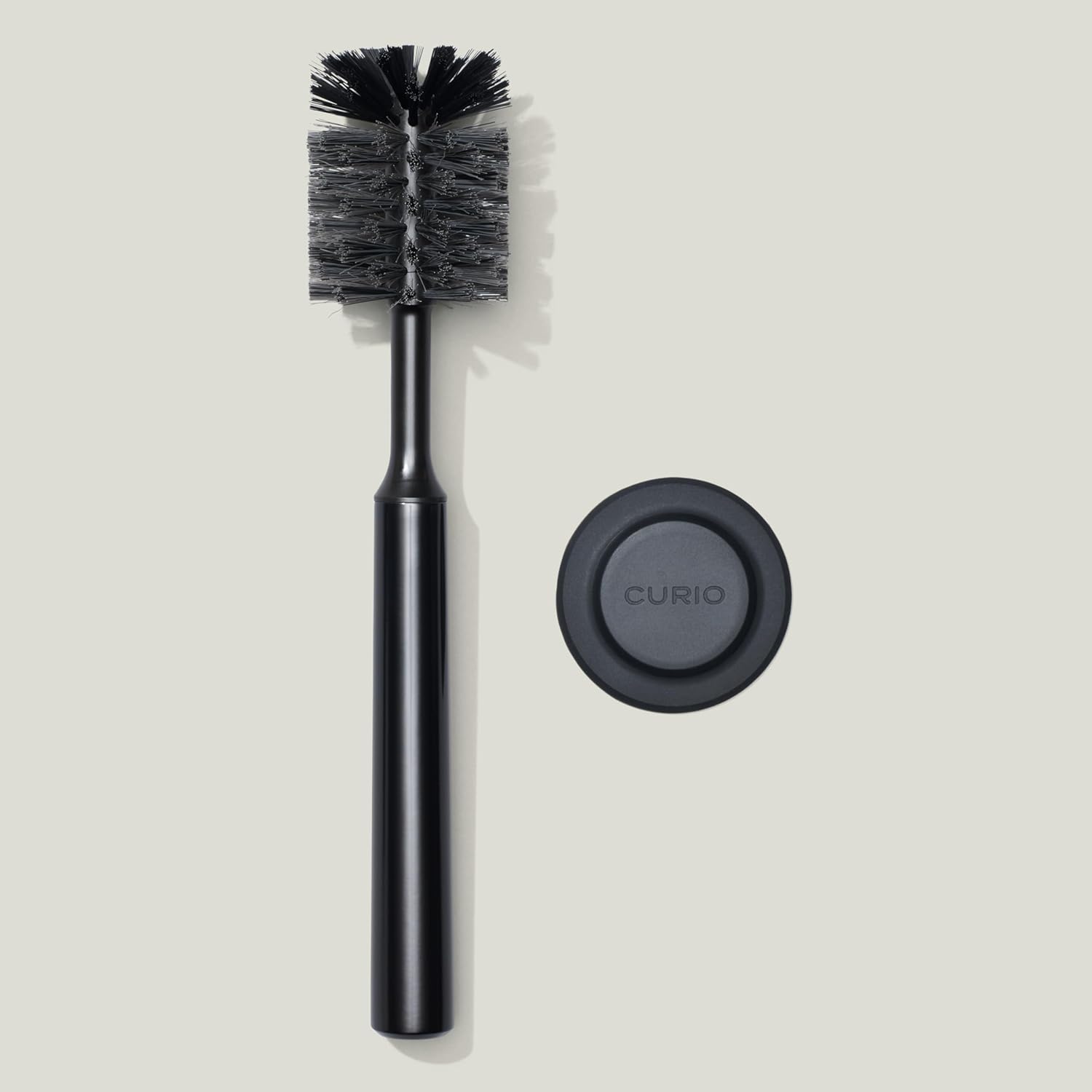 Curio Home Goods Ionic Bottle Brush, Magnetized to Stand Upright, Stainless Steel with Replaceable Head, Onyx/Black
