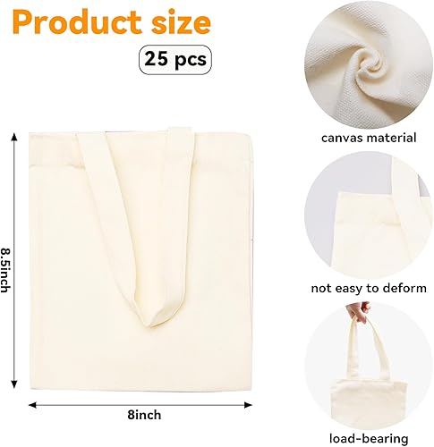 Miniatura 2 de CONEHOY 25 mini bolsas reutilizables para comestibles, bolsas de lona en blanco, bolsas de regalo para niños, regalos de manualidades (8.5 x 8