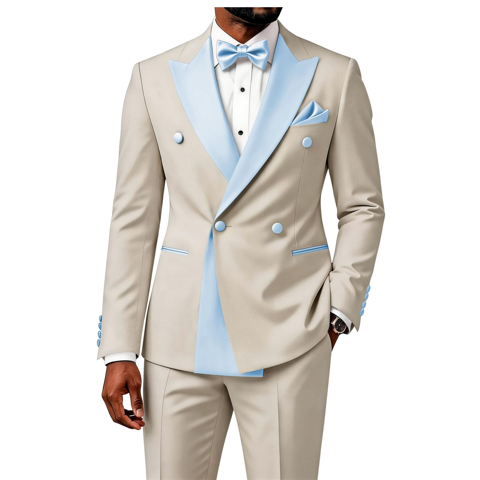 2 Piece Double Breasted Suit for Men Blazer Pants Tuxedo for Wedding Prom