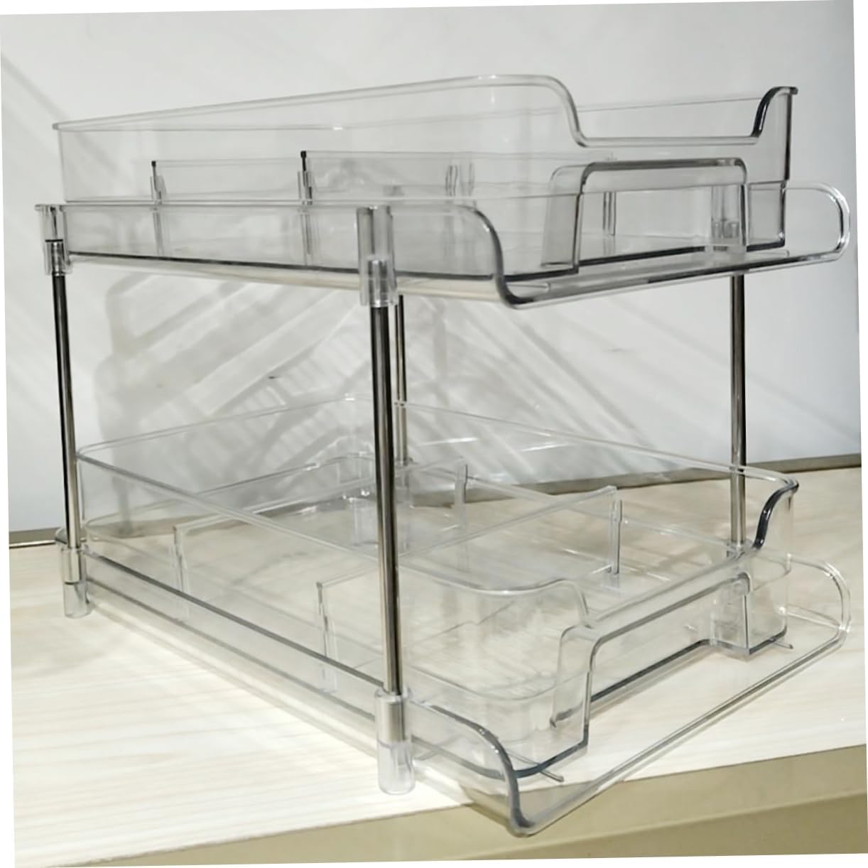 2-Tier Pull-Out Storage Organizer Box for Makeup and Bathroom Plastic Drawer Organizer Dividers Under Sink Storage Solution for Home and Vanity