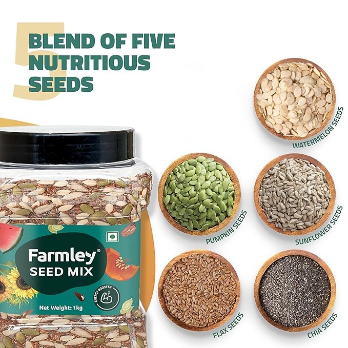 Image of Farmley Seeds Mix, Edible Seed I Healthy Diet Snacks | 100% Natural, dietary fiber,omega-3s I Chia, Pumpkin,Flax, Watermelon and Sunflower Seeds (1000g)