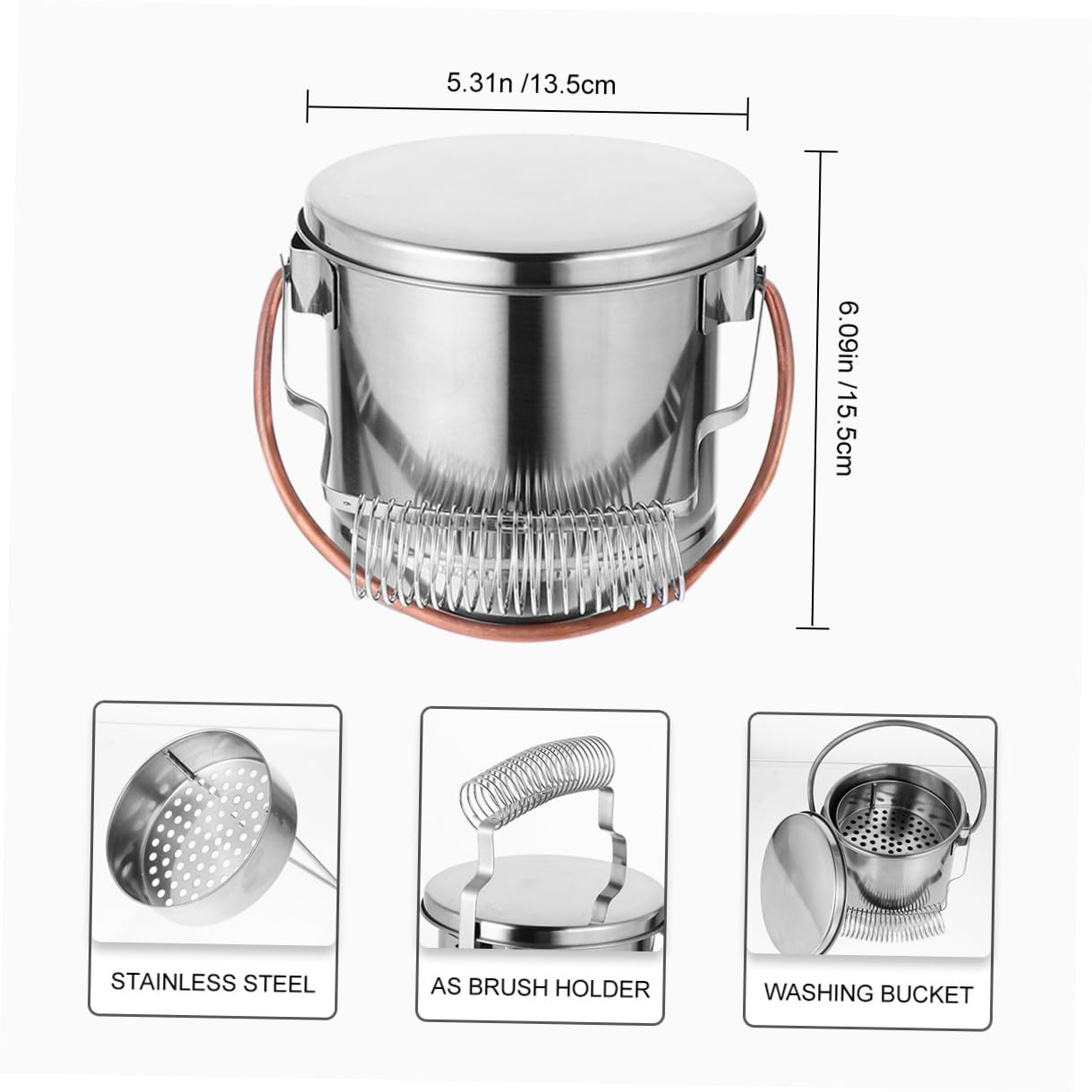 Homoyoyo Pulitore per Pennelli in Acciaio Inox 304 Secchio e Filtro Rimovibile Lavapennelli Artistico Portaspazzole a Spirale Mobile Vasca per Pulizia e Asciugatura Pennelli per Pittura