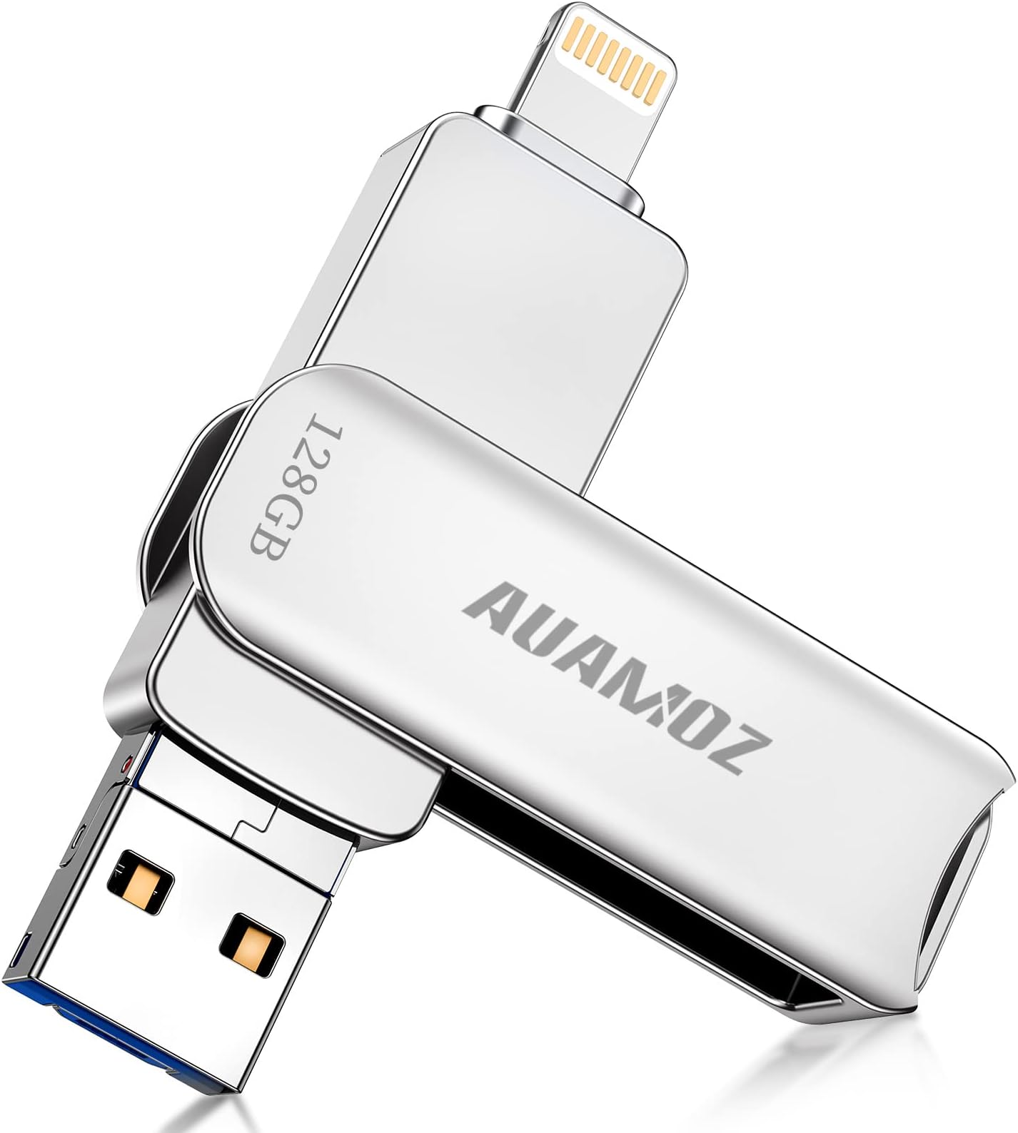 Flash Drive 128GB, AUAMOZ USB Memory Stick Photo Stick External Storage Thumb Drive Compatibility with iPhone iPad Android Computer (Silver)