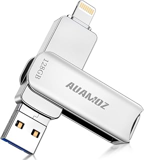 AUAMOZ 128GB Photo Stick for iPhone Flash Drive, iPhone USB Memory Stick Thumb Drives High Speed USB Stick External Storage Compatible with iPhone/iPad/Android/PC (Silver)