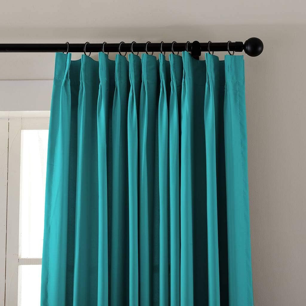 ChadMade Pinch Pleated Curtain 52W x 84L Inch Solid Thermal Insulated Blackout Patio Door Panel Drape for Traverse Rod and Track, Turquoise (1 Panel)