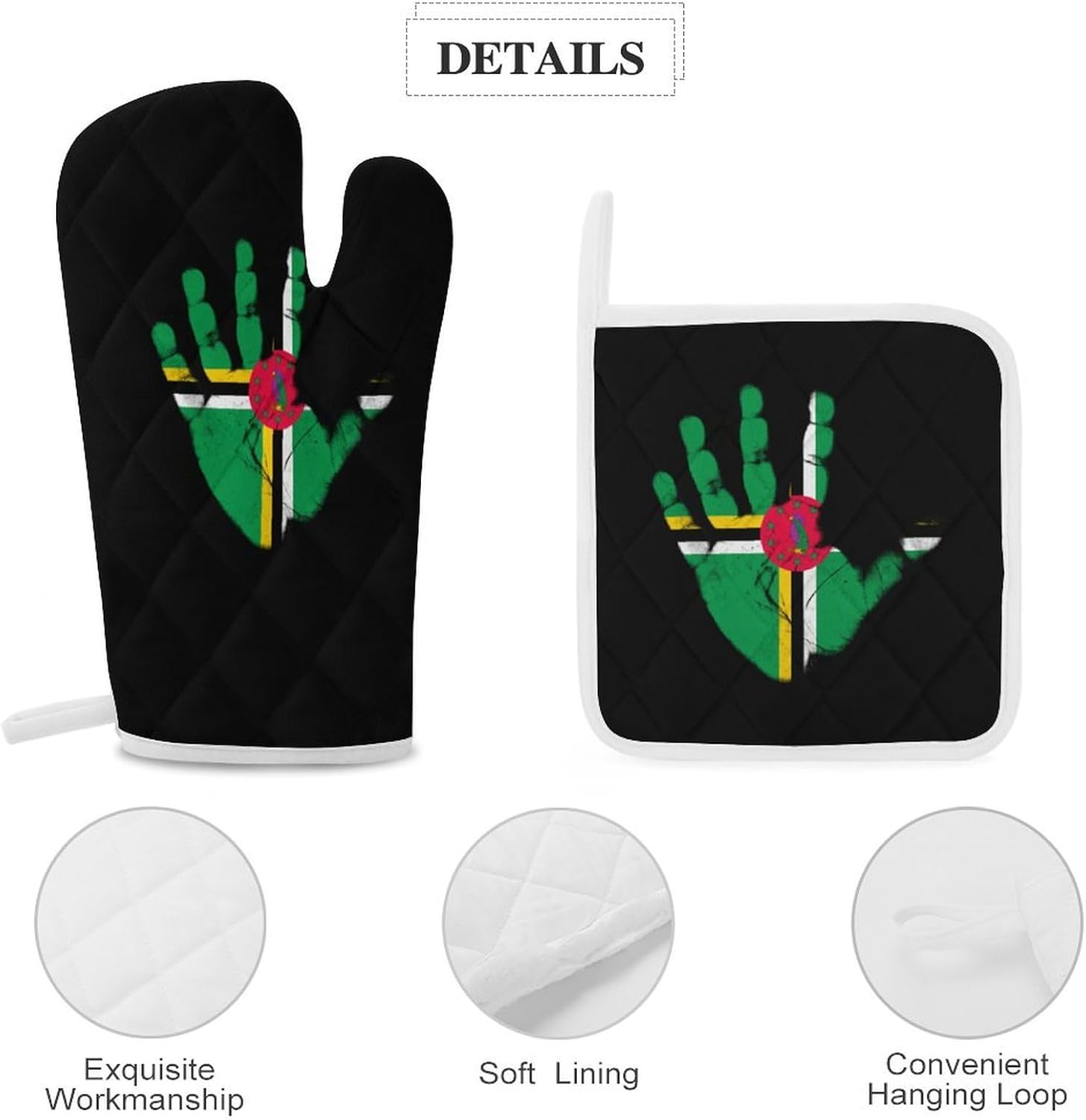 Dominica Flag Palm Print Oven Mitts and Pot Holders 4Pcs Set Heat Resistant Cooking Mitts Hot Pads