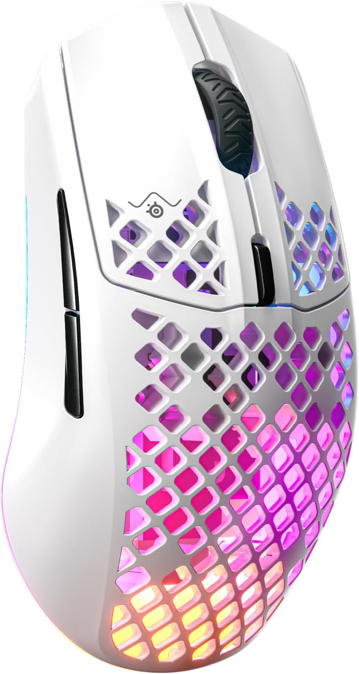SteelSeries Aerox 3 Wireless - Holey RGB Gaming Mouse - Ultra-lightweight Water Resistant Design - 18K DPI TrueMove Air Optical Sensor - Lag-free 2.4GHz / Bluetooth Wireless - Snow