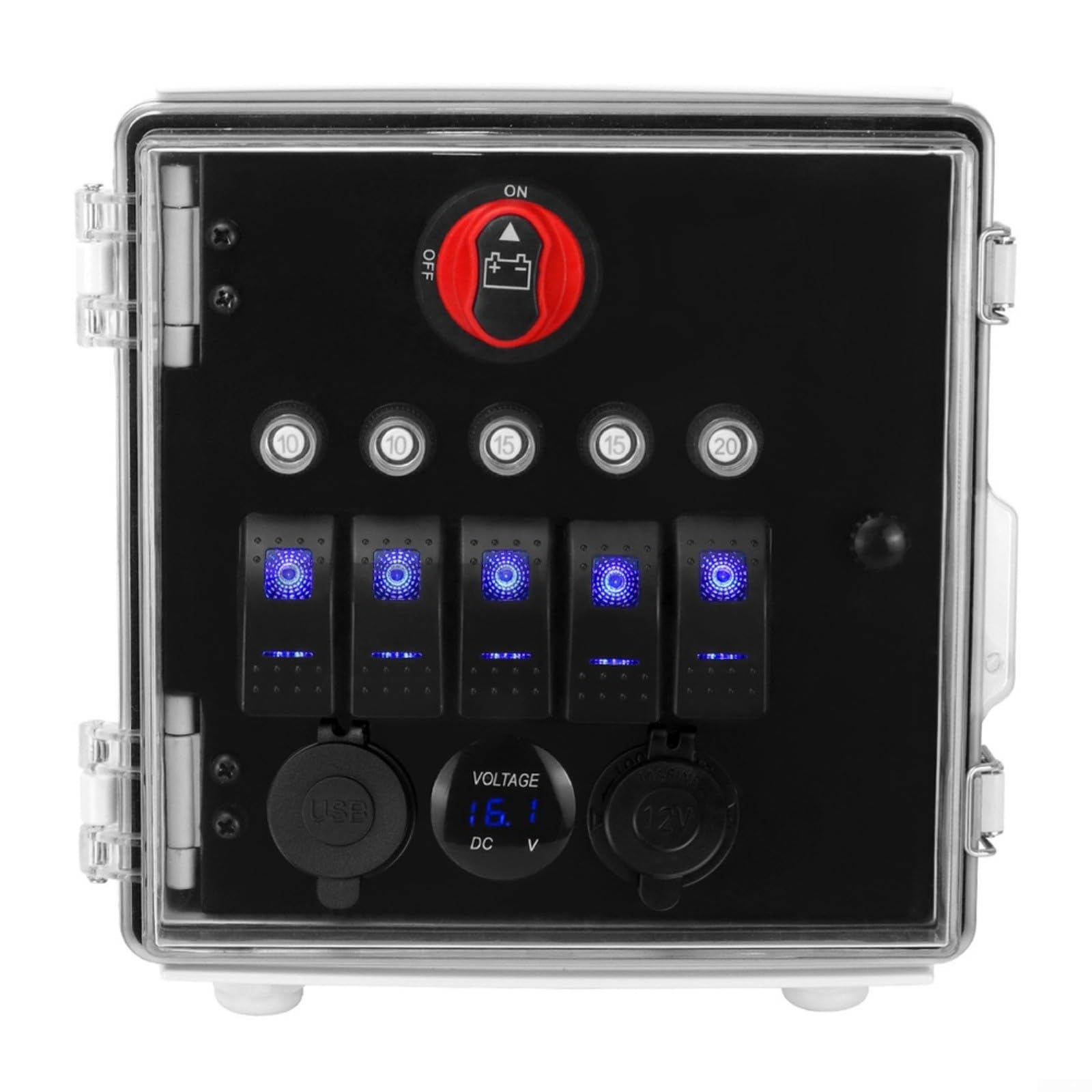 Panel de interruptores marinos de 12 V impermeable caja de interruptores basculante 5 bandas LED para panel de palanca (B)
