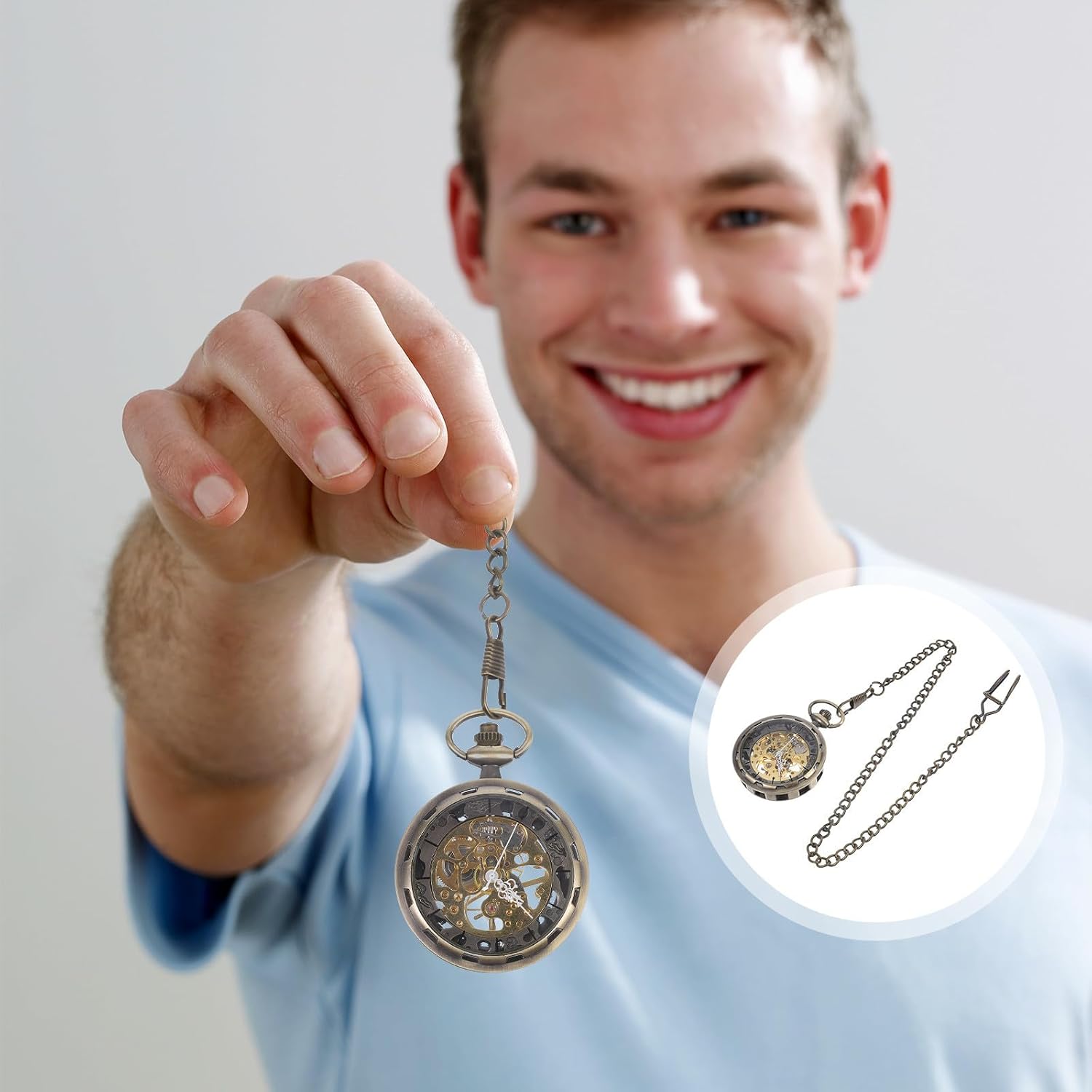 Vintage Hollow-Out Mechanical Pocket Watch Manual Wind Alloy Case Classic Fashion Accessory for Clothes Decoration or Gift Random Color