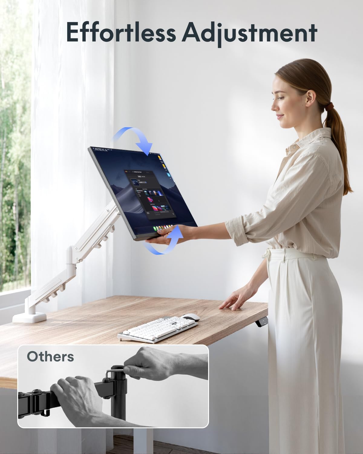 Flexispot Single Monitor Arm, 17-32 Inch Monitor Mount up to 19.84 lbs, Fast Install VESA Mount for Home Office Gaming, Full Adjustable Gas Spring with C-Clamp and Grommet Base, White