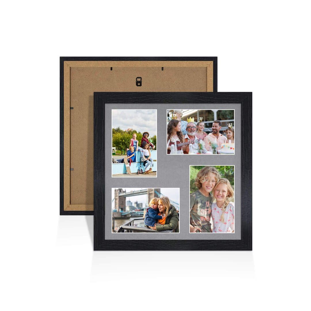 Procut Global 12X12 Black Photo Frames For Multiple Pictures with Mid Grey Mount-Modern Collage Frame with 4 Apertures (4x) 6X4-Engineered Wood with Shatterproof Perspex โ image 1