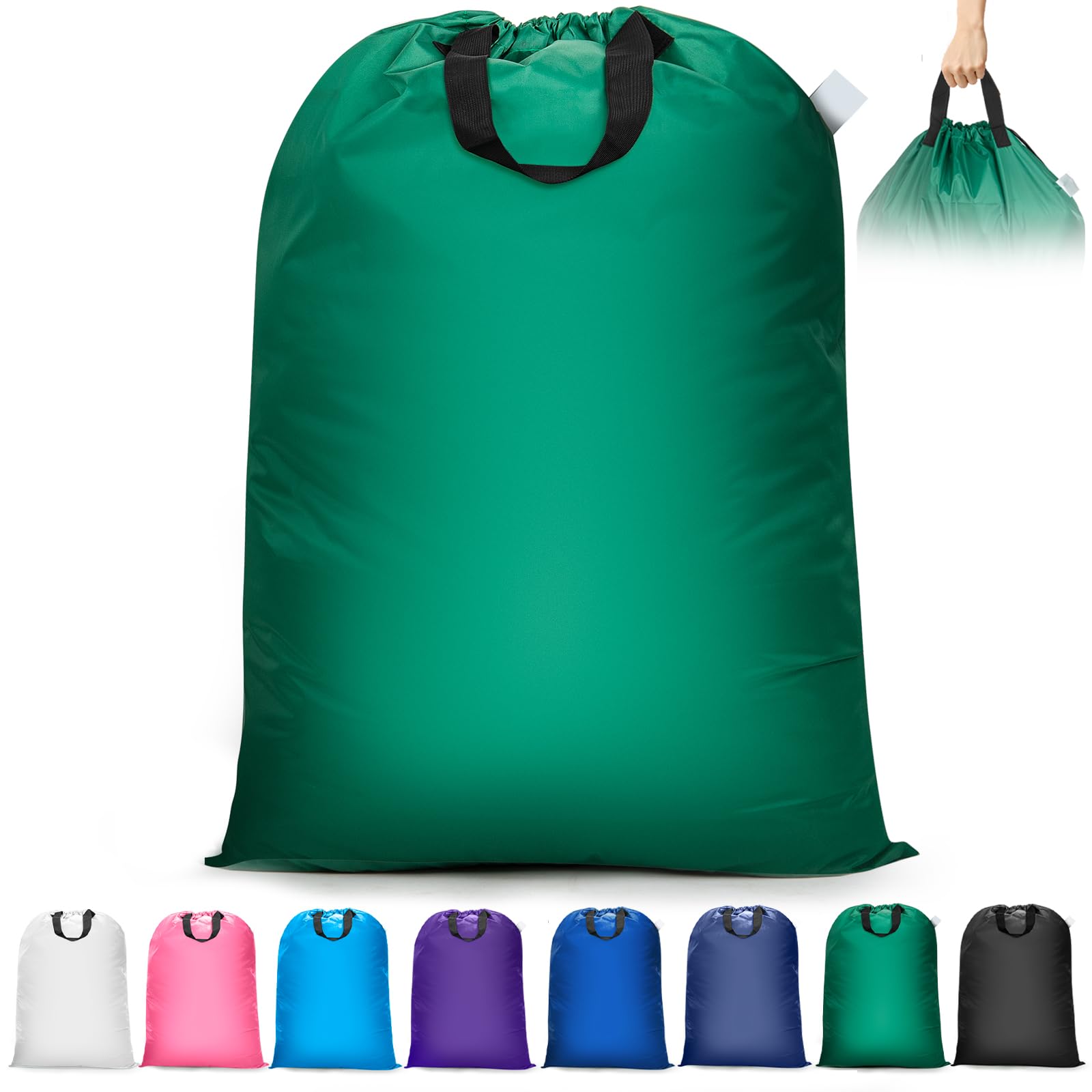 Extra Large Laundry Bag With Handles, Heavy Duty, Travel Laundry Bag for Dirty Clothes, 28" x 40" (Green)